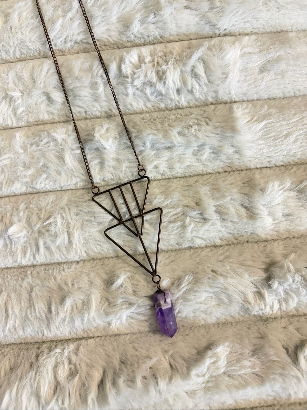 ZAD Bronze Geometric Necklace with Purple Amethyst Point